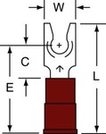 image of 3M Scotchlok MNG18-6FLK Red Locking Butted Nylon Butted Fork & Spade Terminal - 0.87 in Length - 0.25 in Wide - 0.25 in Fork Width - 0.145 in Max Insulation Outside Diameter - 0.07 in Inside Diameter 