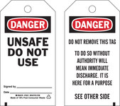 image of Brady 76221 Black / Red on White Polyester Equipment Safety Tag - 3 in Width - 5 3/4 in Height - B-851