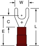 image of 3M Scotchlok MNG18-10FX Red Non-Locking Butted Nylon Butted Fork & Spade Terminal - 0.89 in Length - 0.34 in Wide - 0.34 in Fork Width - 0.145 in Max Insulation Outside Diameter - 0.07 in Inside Diame