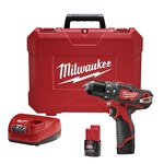 image of Milwaukee M12 Hammer Drill/Driver Kit 2408-22 - 3/8 in Chuck - 2.3 lb - M12 REDLITHIUM Battery
