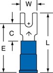 image of 3M Scotchlok MVU14-4FB/SK Blue Locking Butted Vinyl Butted Fork & Spade Terminal - 0.85 in Length - 0.25 in Wide - 0.25 in Fork Width - 0.17 in Max Insulation Outside Diameter - 0.09 in Inside Diamete
