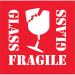 image of Tape Logic DL1282 Glass/Liquid Labels - 4 in x 4 in - Semi-Gloss Coated Paper - Red/White - 11197
