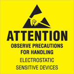 image of Tape Logic Black/Yellow Anti-Static Labels - 4 in Length - 4 in Wide - DL9081