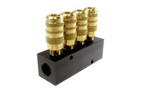 image of Coilhose 4 Port Aluminum Manifold 3043-15C - 3/8" FPT Inlet - 1/4 in 6 Ball Industrial Interchange Thread - 92095