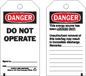 image of Brady 76224 Black / Red on White Polyester Equipment Safety Tag - 3 in Width - 5 3/4 in Height - B-851