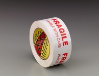 image of 3M Scotch 3772 Red / White Printed Box Sealing Tape - Pattern/Text = FRAGILE, HANDLE WITH CARE - 48 mm Width x 100 m Length - 2.2 mil Thick - 72304