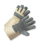 image of West Chester 800DP-AAA White Large Split Cowhide Canvas/Leather Work Gloves - Wing Thumb - 12.5 in Length - 800DP-AAA/L