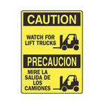 image of Brady B-401 Polystyrene Rectangle Yellow Truck & Forklift Warehouse Traffic Sign - 10 in Width x 14 in Height - Language English / Spanish - 38942