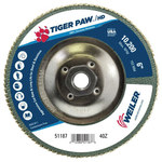 image of Weiler Tiger Paw Type 27/Flat Flap Disc 51187 - Alumina Zirconia - 6 in - 40 - Coarse