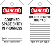 image of Brady 50282 Black / Red on White Polyester Worker in Confined Space Confined Space Tag - 3 in Width - 5 3/4 in Height - B-851