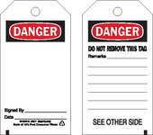 image of Brady 65347 Black / Red on White Polyester Equipment Safety Tag - 3 in Width - 5 3/4 in Height - B-851