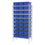 image of Akro-Mils Nest & Stack AWS183635180 Fixed Shelving System - Steel - 9 Shelves - 30 Bins - AWS183635180 BLUE