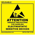 image of Desco Black on Yellow Square Static Warning Label - 2 in Width - 2 in Height - DESCO 06730