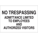 image of Brady B-401 High Impact Polystyrene Rectangle White No Trespassing Sign - 10 in Width x 7 in Height - 22228