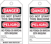 image of Brady 86406 Black / Red on White Polyester / Paper Equipment Safety Tag - 3 in Width - 5 3/4 in Height - B-837