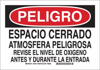 image of Brady B-401 Plastic Rectangle White Confined Space Sign - 14 in Width x 10 in Height - Language Spanish - 39152