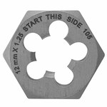 image of Vermont American 12mm-1.25 Hex Die 21246 - Right Hand Cut - High-Carbon Steel