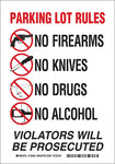 image of Brady B-555 Aluminum Rectangle White Weapons & Alcohol Sign - 10 in Width x 7 in Height - 132049