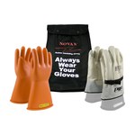 image of PIP Novax 147-SK Orange 9 Cowhide Leather/Rubber Electrical Glove Kit - 14 in Length - 147-SK-2/9