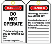 image of Brady 65502 Black / Red on White Polyester / Paper Lockout / Tagout Tag - 3 in Width - 5 3/4 in Height - B-837