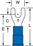 image of 3M Scotchlok MV14-6FX Blue Non-Locking Brazed Vinyl Brazed Fork & Spade Terminal - 0.9 in Length - 0.34 in Wide - 0.34 in Fork Width - 0.17 in Max Insulation Outside Diameter - 0.09 in Inside Diameter