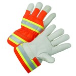 West Chester HVO5000 High-Visibility Orange/Tan Large Grain Cowhide Leather Work Gloves - Wing Thumb - 10 in Length - HVO5000/L