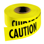 image of Milwaukee Yellow/Black Barricade Tape - Pattern/Text = CAUTION CUIDADO - 3 in Width x 1000 ft Length - 2 mil Thick - 77102