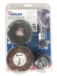 image of Weiler Abrasive Brush Set - Medium Grade(s) Included - Threaded Arbor Attachment - 1/4 in Center Hole - 0.0118, 0.02 in Bristle Diameter - 13002