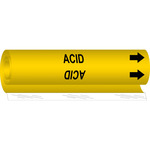 image of Brady 178464 Wrap-Around Pipe Marker, 0.375 in to 0.5 in - Acid, Base & Caustic - Polyester - Black on Yellow - B-689 - 64388