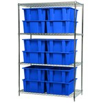 image of Akro-Mils Nest & Stack AWS246035225 Fixed Shelving System - Steel - 4 Shelves - 12 Bins - AWS246035225 BLUE