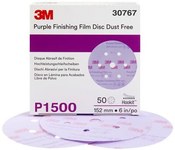 image of 3M Hookit Coated Aluminum Oxide Purple Hook & Loop Disc - Film Backing - P1500 Grit - Ultra Fine - 6 in Diameter - 30767