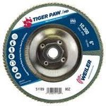image of Weiler Tiger Paw Type 27/Flat Flap Disc 51189 - Alumina Zirconia - 6 in - 80 - Medium