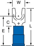 image of 3M Scotchlok LFV14-8Q Blue Locking Butted Vinyl Plastic Butted Fork & Spade Terminal - 0.88 in Length - 0.3 in Wide - 0.3 in Fork Width - 0.145 in Max Insulation Outside Diameter - 0.09 in Inside Diam