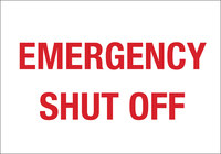 image of Brady Indoor/Outdoor Aluminum Shutoff Location Sign 51545 - Printed Text = EMERGENCY SHUT OFF - English - 14 in Width - 10 in Height - 754476-51545