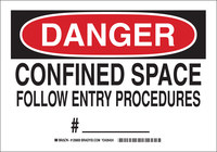 image of Brady B-555 Aluminum Rectangle White Confined Space Sign - 10 in Width x 7 in Height - 126798