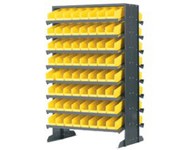 image of Akro-Mils 800 lbs Yellow Gray Steel Double Sided Louvered Floor Rack - 24 in Overall Length - 36 in Width - 60 in Height - 64 x 30150 Bins - APRD150Y