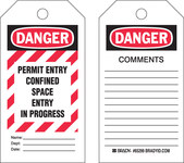 image of Brady 65456 Black / Red on White Cardstock Worker in Confined Space Confined Space Tag - 3 in Width - 5 3/4 in Height - B-853