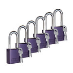 Brady Purple Aluminum 6-pin Keyed & Safety Padlock 104577 - 1 1/2 in Width - 1 3/5 in Height - 1/4 in Shackle Diameter - 2 Key(s) Included - 754476-03281