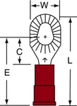 image of 3M Scotchlok MNG18-610RX Red Butted Nylon Butted Ring Terminal - 1 in Length - 0.34 in0.34 in Wide - 0.07 in Inside Diameter - #6 Stud - 58958