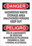 image of Brady B-555 Aluminum Rectangle White Hazardous Material Sign - 10 in Width x 14 in Height - Language English / Spanish - 38105