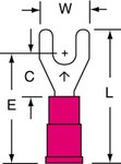 image of 3M Scotchlok MVU18-6FX Red Non-Locking Butted Vinyl Butted Fork & Spade Terminal - 0.9 in Length - 0.34 in Wide - 0.34 in Fork Width - 0.145 in Max Insulation Outside Diameter - 0.07 in Inside Diamete