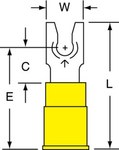 image of 3M Scotchlok MNG10-6FLX Yellow Locking Butted Nylon Butted Fork & Spade Terminal - 1.03 in Length - 0.28 in Wide - 0.28 in Fork Width - 0.25 in Max Insulation Outside Diameter - 0.135 in Inside Diamet