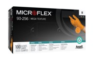 image of Ansell MICROFLEX Mega Texture Hi-Vis Orange Large Unsupported Powder Free Disposable Gloves - 9.45 in Length - Textured Finish - 5.1 mil Thick - 93256/L