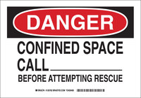 image of Brady B-555 Aluminum Rectangle White Confined Space Sign - 10 in Width x 7 in Height - 126780