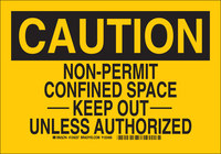 image of Brady B-555 Aluminum Rectangle Yellow Confined Space Sign - 10 in Width x 7 in Height - 124235