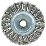 image of Weiler Wolverine 36213 Wheel Brush - 4 in Dia - Knotted - Standard Twist Stainless Steel Bristle
