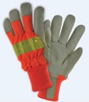 image of West Chester HVO1555 High-Visibility Orange/Tan XL Grain Pigskin Leather Work Gloves - Wing Thumb - 11 in Length - HVO1555/XL