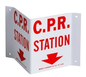 image of Brady B-493 Polystyrene Rectangle White CPR & Choking Information Sign - 10 in Width x 5.5 in Height - 45369