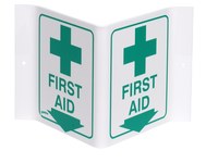 image of Brady Acrylic V Shape White First Aid Sign - 9 in Width x 6 in Height - 49373