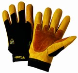 image of West Chester Ironcat 86350 Black/Yellow Large Split Cowhide Leather/Spandex Work Gloves - 9.5 in Length - 86350/L